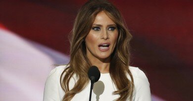 CLEVELAND, OHIO--JULY 18: Melania Trump speaks during the Republican National Convention on July 18, 2016, the first night of the convention on July 18, 2016 in Cleveland, Ohio. (Photo by Carolyn Cole/Los Angeles Times via Getty Images)