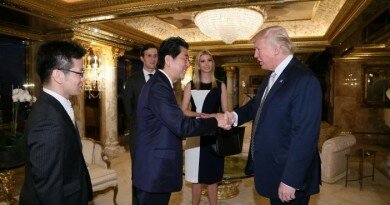 Japan's Prime Minister Shinzo Abe meets with U.S. President-elect Donald Trump (R) at Trump Tower in Manhattan, New York, U.S., November 17, 2016. Cabinet Public Relations Office/Handout via Reuters